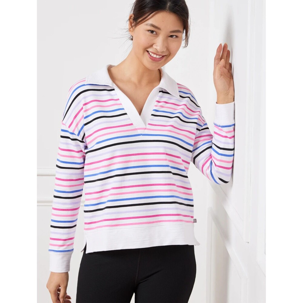Talbots Cozy Crush Johnny Collar Pullover top Size 2X striped knit long sleeve